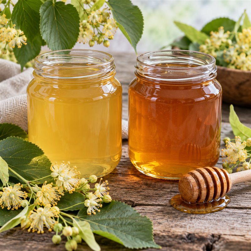 Dwa słoiki miodu lipowego o naturalnie różnej barwie